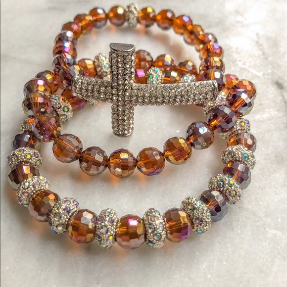 Black Onex Jewelry - 3 Piece Swarovski Bead Iridescent Bracelet Set